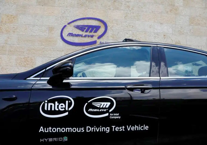 A general view of a Mobileye autonomous driving test vehicle, at the Mobileye headquarters in Jerusalem.