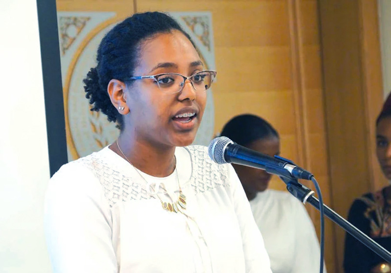 Yafit Abuhai speaks at a NEW College Program graduation ceremony last month. Abuhai is finishing her degree in occupational therapy at Hebrew University and will soon begin an internship.