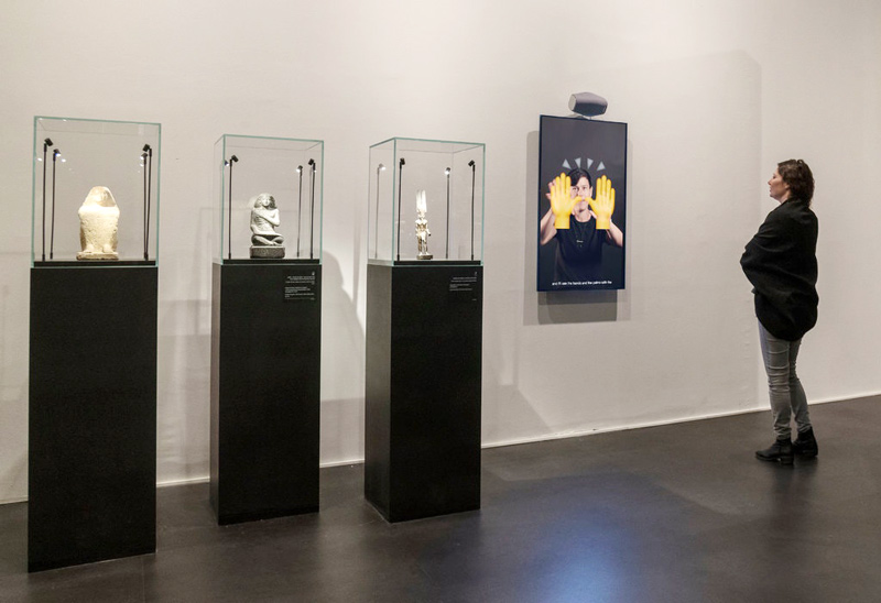 Installation view of the exhibition “Emoglyphs: Picture-Writing From Hieroglyphs to the Emoji.”