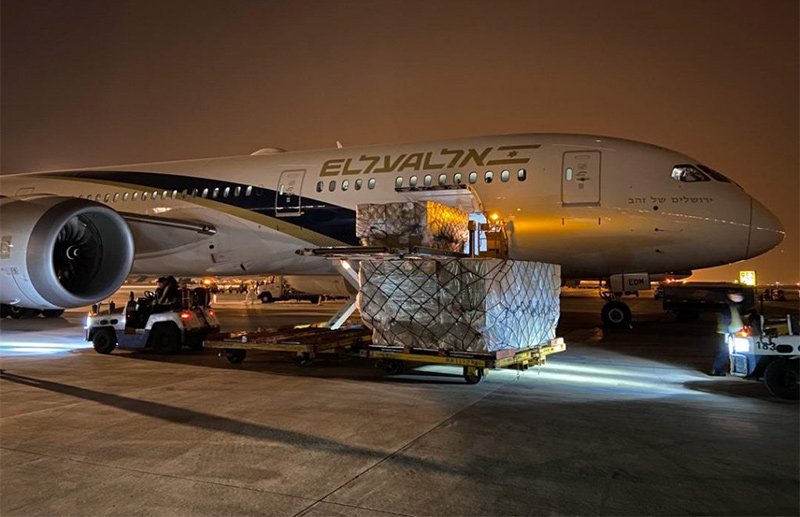 An El Al plane carrying essential medical items is set to take off toward Tel Aviv from Shanghai, April 5, 2020.