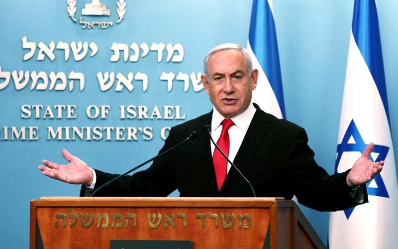 Prime Minister Benjamin Netanyahu delivers a speech at his Jerusalem office on March 14, 2020.