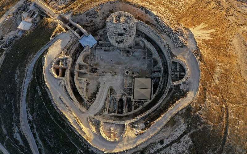 Aerial view of the Herodium fortress, taken on November 25, 2020.