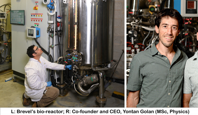 L: Brevel's bio-reactor: R: Co-founder and CEO, Yontan Golan (MSc, Physics)