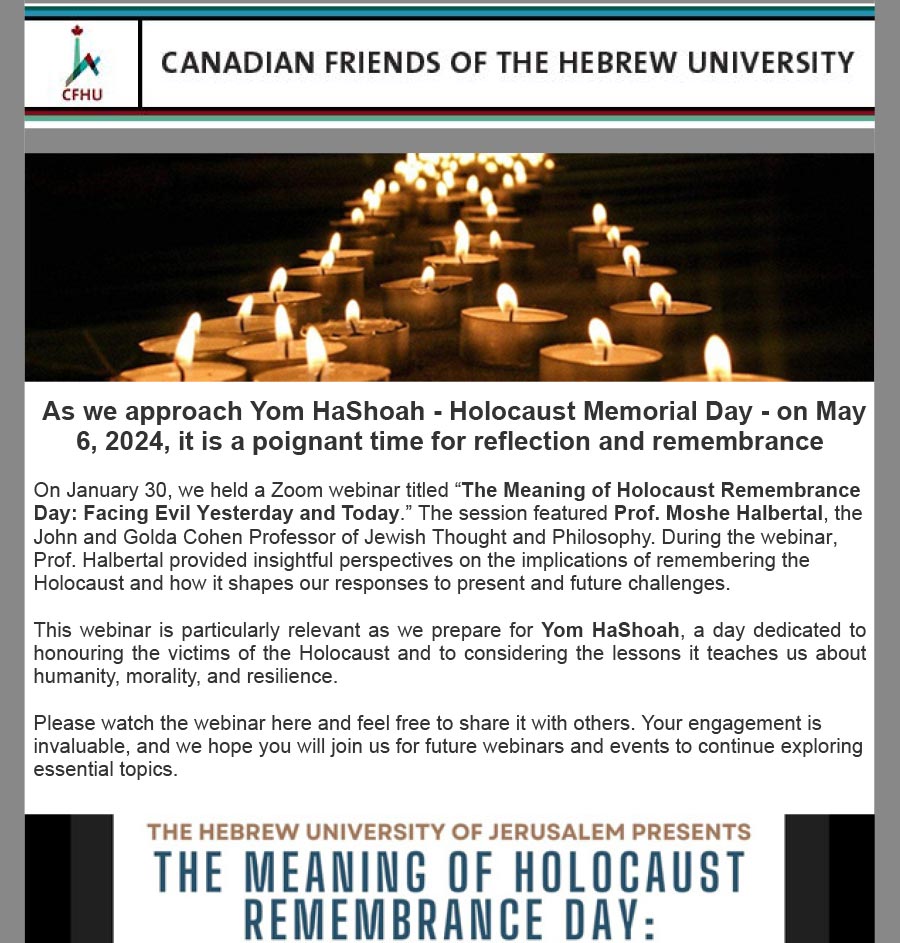 CFHU May Newsletter - Yom Hashoah, Turing Award, Israel Prizes, Student Spotlights, Research, and more