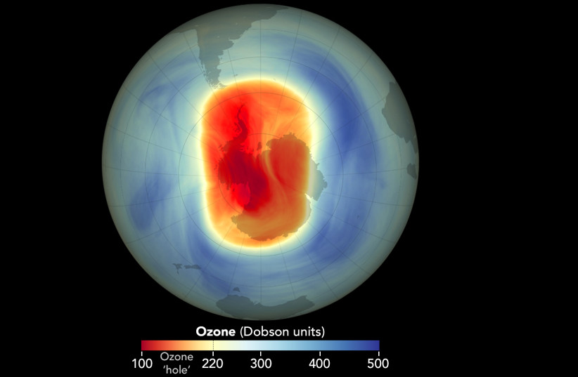 The 2023 Antarctic ozone hole reached its maximum size on September 21 NASA Earth Observatory Image of the Day for November 2, 2023.